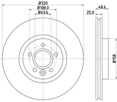 Диск тормозной с покрытием PRO; передняя. / Kuga II 2012> HELLA 8DD355125151