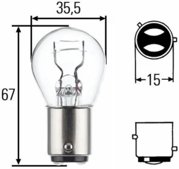 Лампа розжарювання, P21/4W 12V BAZ 15d HELLA 8GD004772-121