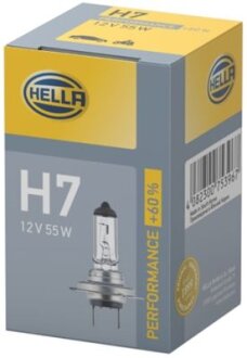 Фото лампа розжарювання H7 12V 55W PX26d +60% HELLA 8GH223498231 Лампа розжарювання H7 12V 55W PX26d +60% HELLA 8GH223498231
