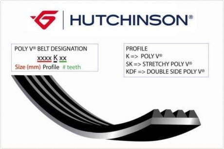 Ремінь генератора Citroen Berlingo/Peugeot Bipper/Partner 1.4/1.6 (6PK1564) HUTCHINSON 1564 K 6