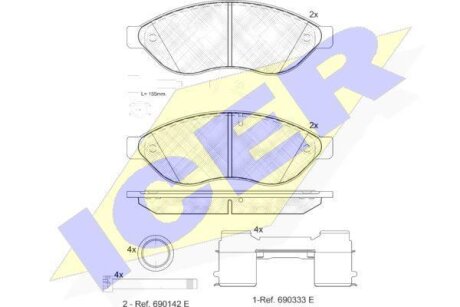 Фото колодки гальмівні (передні) Citroen Jumper/Fiat Ducato/Peugeot Boxer 06- (+ датчик) ICER 141803-203 Колодки гальмівні (передні) Citroen Jumper/Fiat Ducato/Peugeot Boxer 06- (+ датчик) ICER 141803-203