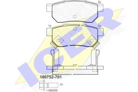 Колодки гальмівні (задні) Honda Civic V/VI 91-01/CRX II/Prelude III 87-92/Rover 93-05 ICER 180752-701 (фото 1)