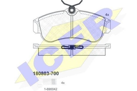 Колодки гальмівні (передні) Nissan Primera 90-02/Almera 00-06 ICER 180803-700