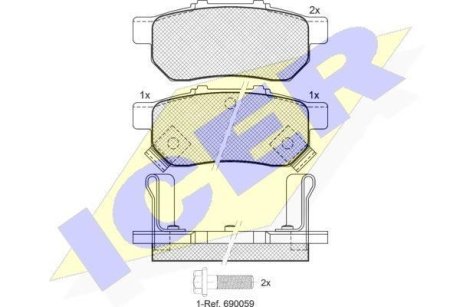 Тормозные колодки (задние) Honda Civic V/VI 91-00/CRX III 92-98/Jazz III/IV 02-/City V 08- ICER 181024 (фото 1)