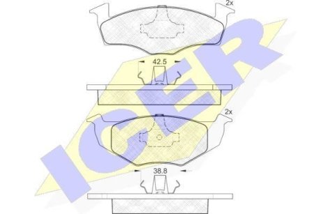 Колодки гальмівні (передні) Seat Cordoba/Ibiza/Toledo 93-02/VW Golf III/Polo 91-02 ICER 181119