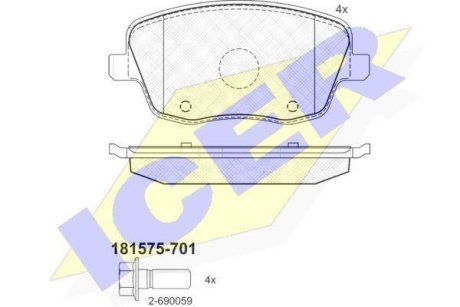 Колодки гальмівні (передні) Seat Cordoba/Ibiza IV/VW Polo/Skoda Fabia 99-15/Roomster 06-15 ICER 181575-701