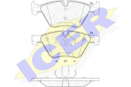 Колодки гальмівні (передні) BMW 1 (E81/E82)/3 (E90-E93)/X1 (E84)/Z4 (E89) 04-16 (Кріплення 47mm) ICER 181683-203