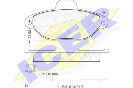 Колодки гальмівні (передні) Fiat 500 07-/Ford Ka 08-16 (+датчики) ICER 181844