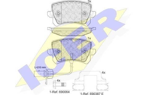 Тормозные колодки (задние) Audi Q3 13-18 (с датчиками) ICER 181857-203