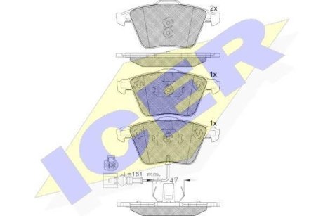 Колодки гальмівні (передні) Audi A3/TT/Seat Leon 03-15/VW Golf VI/Jetta VI/Scirocco III 08-14 ICER 182148