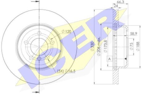 Диск гальмівний (передній) BMW 5 (F10/F11)/Brilliance 5 (F10/F18) 10-17 (330x24) (з покр.) (вентил.) ICER 78BD3555-2