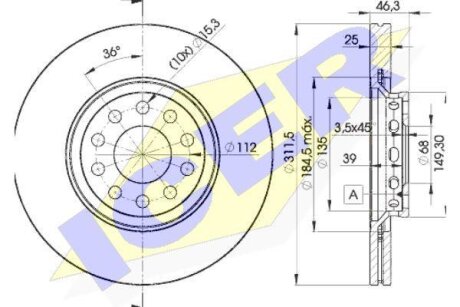 Фото диск гальмівний (передній) Audi A4/A6/VW Passat 00-09 (312х25) (вент.) ICER 78BD4065-2 Диск гальмівний (передній) Audi A4/A6/VW Passat 00-09 (312х25) (вент.) ICER 78BD4065-2