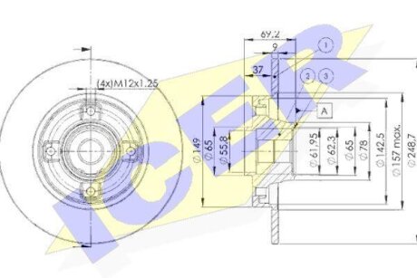 Фото диск гальмівний (задній) Citroen C3 09-/C4/Peugeot 307/207 04-/208 12- (249х9 (+ABS) (з підшипником) ICER 78BD4745-1 Диск гальмівний (задній) Citroen C3 09-/C4/Peugeot 307/207 04-/208 12- (249х9 (+ABS) (з підшипником) ICER 78BD4745-1