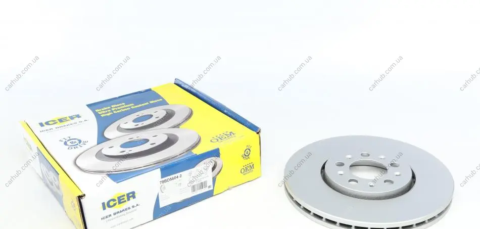 Диск гальмівний (передній) Skoda Fabia/Octavia 96-14/Roomster 06-15/VW Golf (287.6x25)(з покр.)(вент) ICER 78BD5604-2 (фото 1)
