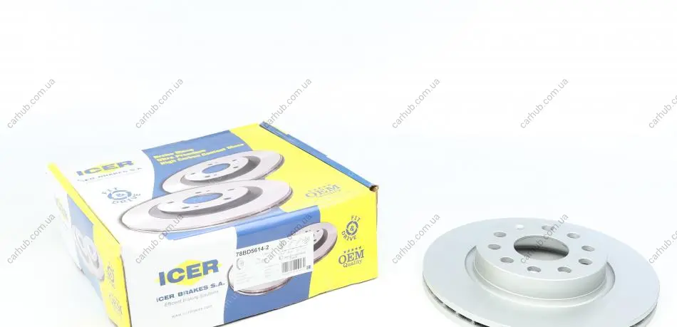 Диск гальмівний (передній) Audi A3/Seat Leon/Skoda Octavia/VW Caddy/Golf 04- (280x22)(з покр.)(вент.) ICER 78BD5614-2 (фото 1)