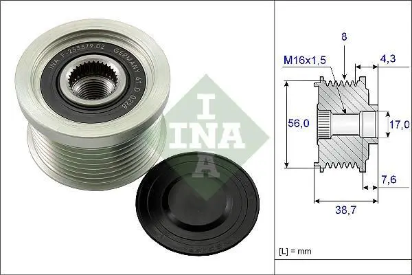 Шків генератора JOHN DEERE 5070M 2WD, 5070M 4WD, 5080M 2WD, 5080M 4WD, 5080R, 5080RN, 5090M 2WD, 5090M 4WD, 5090R, 5090RN, 5095M 2WD, 5095M 4WD, 5100M 2WD, 5100M 4WD, 5100R, 5100RN, 5620, 5720 INA 535 0131 10 (фото 1)