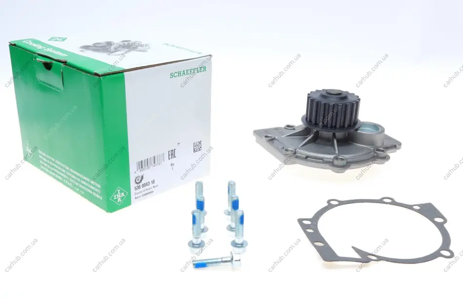 Насос охолоджуючої рідини, з ущільненням VOLVO 850, 960, 960 II, C30, C70 I, C70 II, S40 I, S40 II, S60 I, S60 II, S70, S80 I, S80 II, V40, V50, V60 I, V70 I, V70 II, V70 III 1.4-2.9 08.90- INA 538 0043 10 (фото 1)