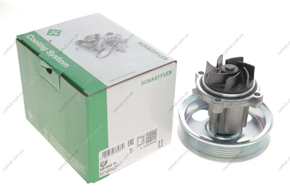 Насос охолоджуючої рідини, з ущільненням ALFA ROMEO MITO CHEVROLET AVEO CITROEN NEMO FIAT 500, 500 C, 500L, 500X, DOBLO, DOBLO CARGO, FIORINO, GRANDE PUNTO, IDEA, LINEA, PALIO 1.3D 06.03- INA 538 0442 10 (фото 1)