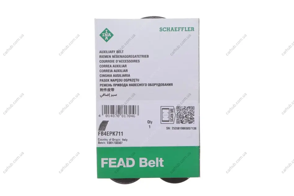 Ремінь генератора Ford Transit 2.0DI 00-/VW Crafter 2.0TDI 10- INA FB 4EPK711 (фото 1)