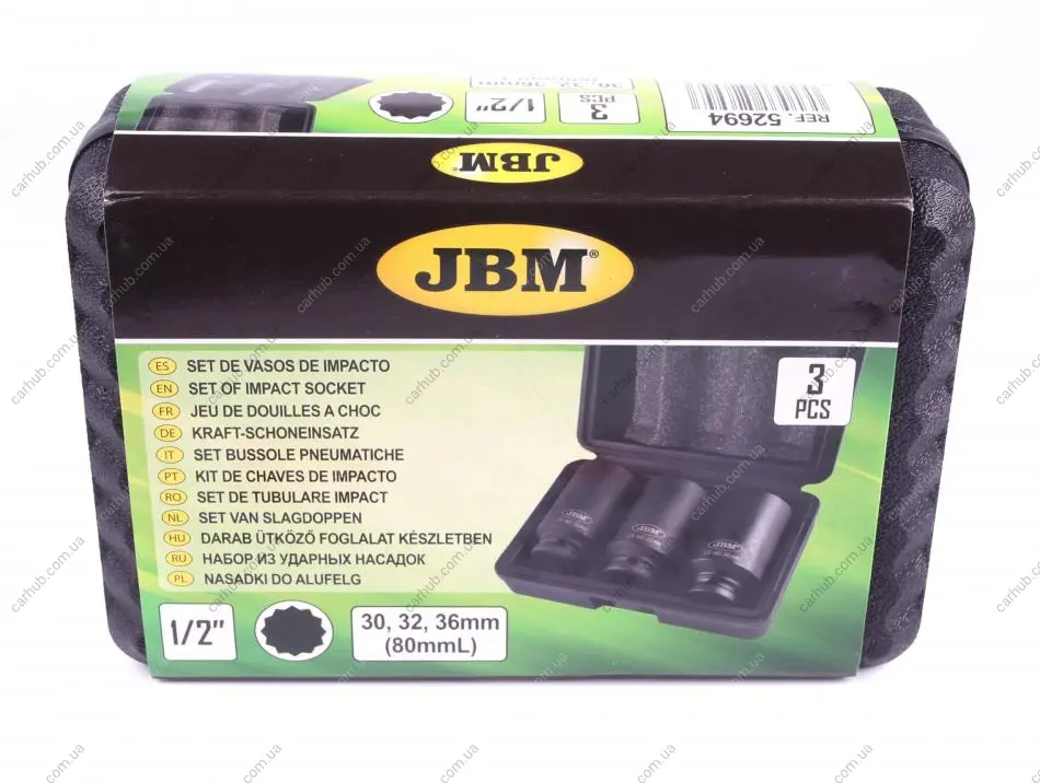 Набір ударних головок 12-граней 1/2" 30-32-36 мм Long 78 мм JBM 52694 (фото 1)