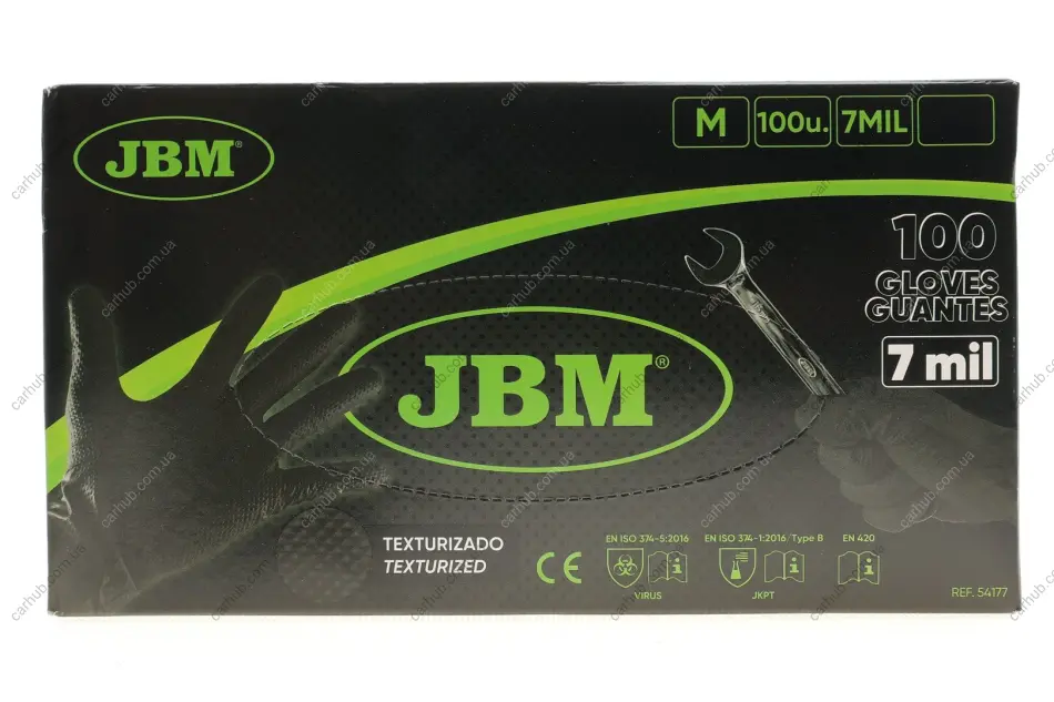 Рукавиці нітрилові (M) 100 шт. 7 mil (чорні Diamond texture) JBM 54177 (фото 1)