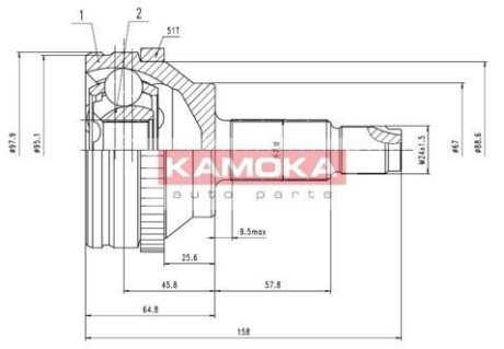 Комплект шарнірний привідного валу KAMOKA 7088
