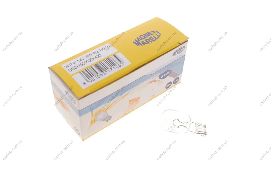 Автолампа W16W 12V 16W W2.1x9.5d (без цоколя) (W16W 12V) MAGNETI MARELLI 002052700000 (фото 1)