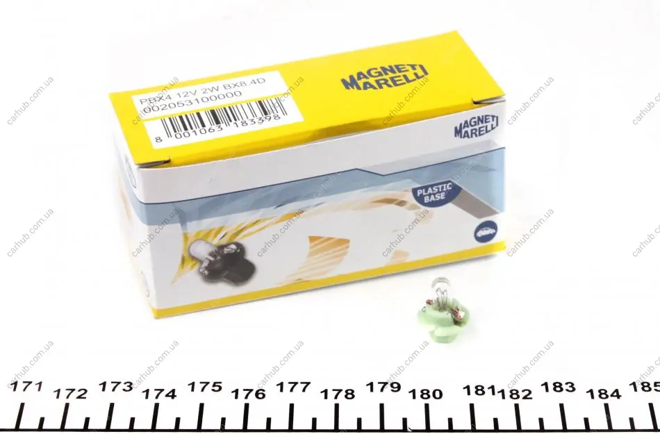 Автолампа PBX4 12V 2W BX8.4d (зелений патрон) (PBX4 2W 12V) MAGNETI MARELLI 002053100000 (фото 1)