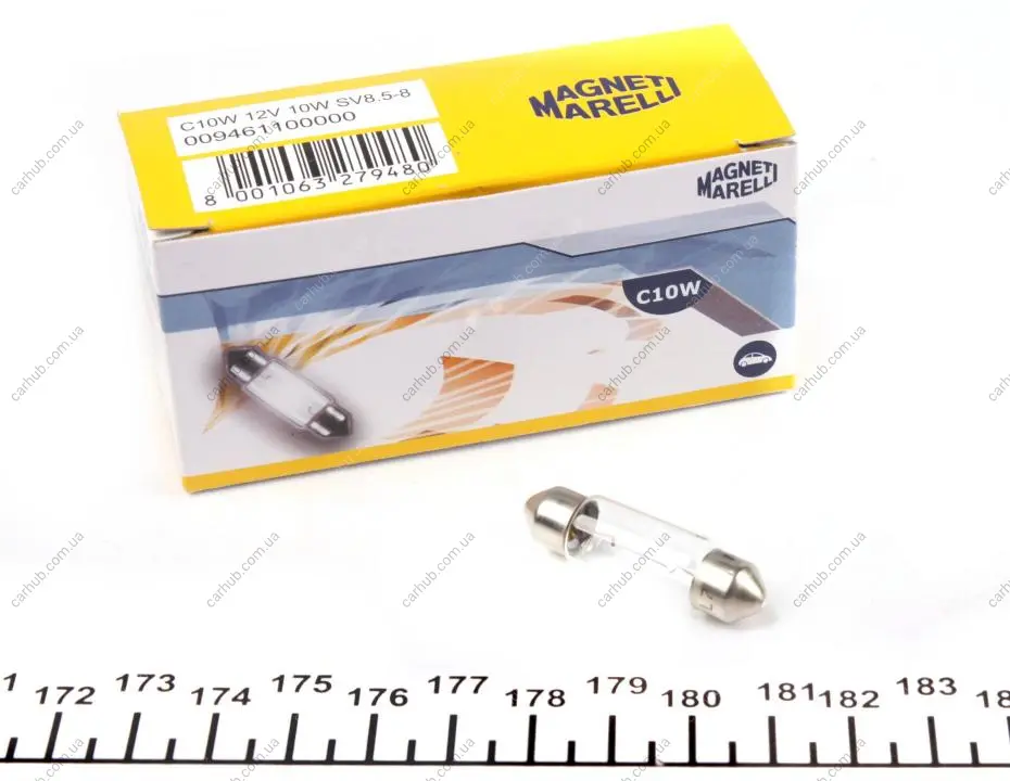 Автолампа C10W 12V 10W SV8.5-8 Standard (L=38/d=10.5) (C10W 12V) MAGNETI MARELLI 009461100000 (фото 1)