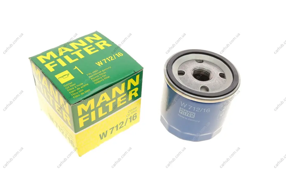 Фільтр масляний Fiat Doblo 1.2 00-03/Punto 1.8 99-12/Bravo 1.8GT/2.0HGT 95-01 -FILTER MANN W 712/16 (фото 1)