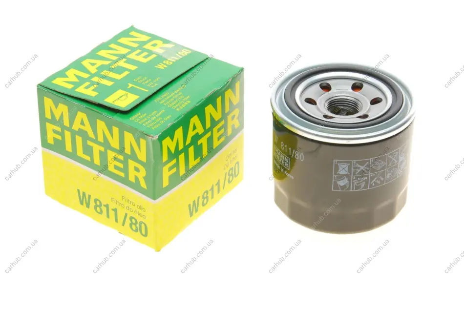 Фільтр масляний Kia Ceed/Rio 1.4-1.6 05-/Hyundai Tucson 2.0 04-/Sonata 1.8-3.0 88-/Mitsubishi/Mazda MANN W 811/80 (фото 1)