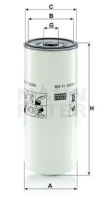 Паливний фільтр RVI KERAX, MAGNUM, PREMIUM, PREMIUM 2 VOLVO 7500, 7700, 7900, 8300, 8500, 8700, 8900, 9300, 9400, 9500, 9700, 9900, B12, B13, B9, FH, FH II, FH III, FH12 D11A-330-DXi13 08.93- MANN WDK 11 102/24 (фото 1)