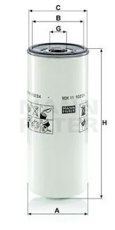 Паливний фільтр RVI KERAX, MAGNUM, PREMIUM, PREMIUM 2 VOLVO 7500, 7700, 7900, 8300, 8500, 8700, 8900, 9300, 9400, 9500, 9700, 9900, B12, B13, B9, FH, FH II, FH III, FH12 D11A-330-DXi13 08.93- MANN WDK 11 102/24