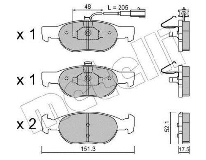 Колодки тормозные (передние) Fiat Bravo/Brava 95-01/Marea 96-02/Lancia Delta II 94-99 (+датчик) Metelli 22-0079-0 (фото 1)