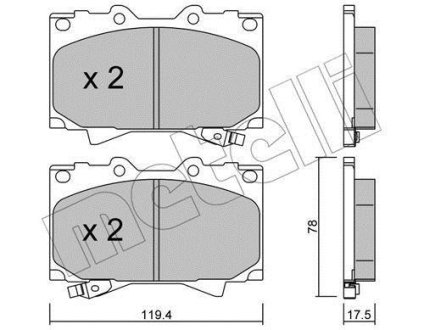 Тормозные колодки (передние) Toyota Land Cruiser 100 98-07/Lexus LX 98-08 Metelli 22-0452-0