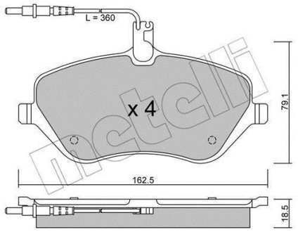 Колодки гальмівні (передні) Citroen C5 08-/C6 05-12/Peugeot 407 04-10/607 00-11 (+датчики) Metelli 22-0601-0