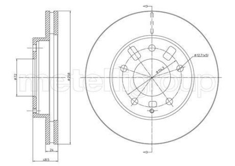 Диск тормозной (передний) Mazda 6/MX-6 1.8-2.0 92-02/Premacy 99-05 (258x24) Metelli 23-0347