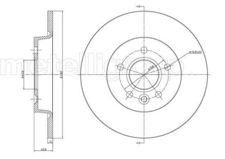 Диск тормозной (задний) Ford C-Max 07-10/Focus 04-/Volvo C30/S40/V50 04-12 (280x11) (с покр)(полный)) Metelli 23-0686C (фото 1)