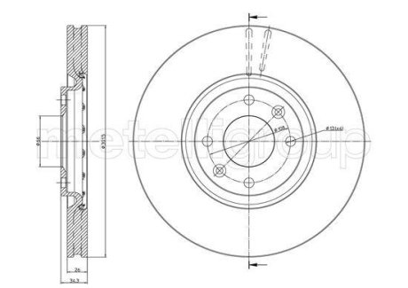 Диск тормозной (передний) Citroen C4/Peugeot 208/308 1.0-2.0 04-(302x26) (с покрытием) (вентил.) Metelli 23-0985C