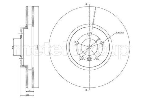 Диск тормозной (передний) BMW X5 (E70) 07-13/X6 (E71) 08-19 (365x36) (с покрытием) (вентилированный)) Metelli 23-1030C