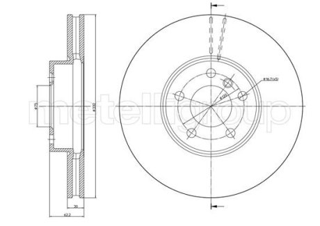 Диск тормозной (передний) BMW X5 (E70/F15) 07-/X6 (F16,F86) 10- (332x30) (с покрытием) (вентил).) Metelli 23-1300C