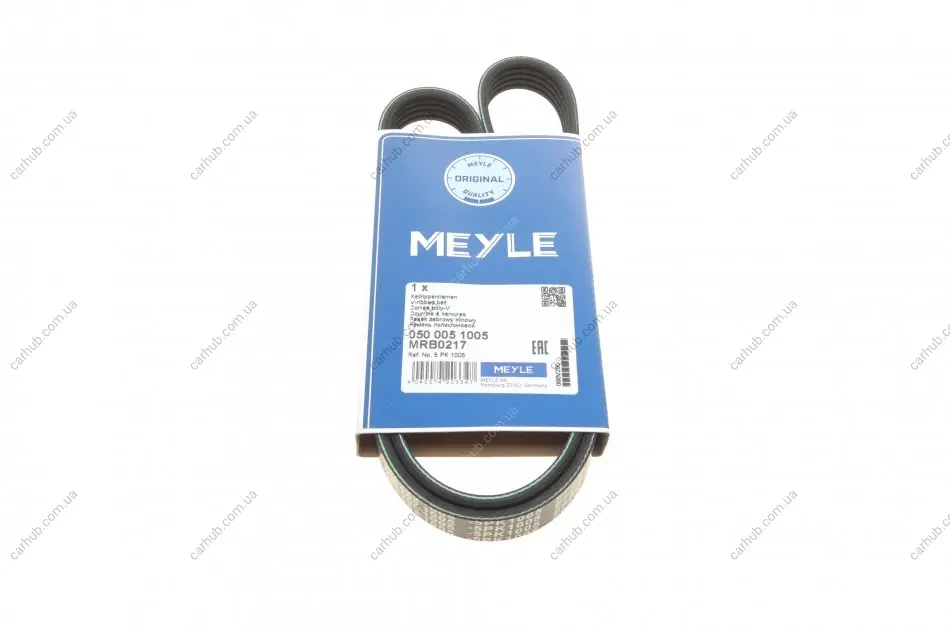 Ремінь генератора Daewoo Lanos 1.6 16V 97-/BMW 5 (E39) 3.5/4.4i 96-03 (M62) (5PK1005) MEYLE 050 005 1005 (фото 1)