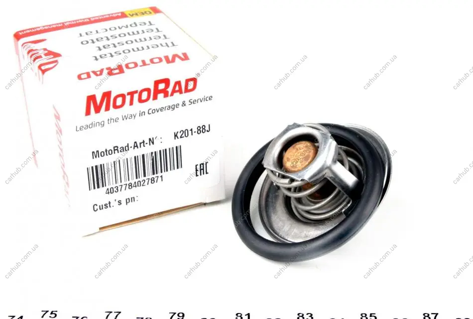 Термостат системи охолодження (88°C) CHEVROLET AVEO / KALOS DAIHATSU CHARMANT, CUORE II, FEROZA, ROCKY DODGE CARAVAN FORD SCORPIO I, SCORPIO II, SIERRA II, TRANSIT, TRANSIT TOURNEO 0.8-4.0 07.77- MOTORAD 201-88JK (фото 1)