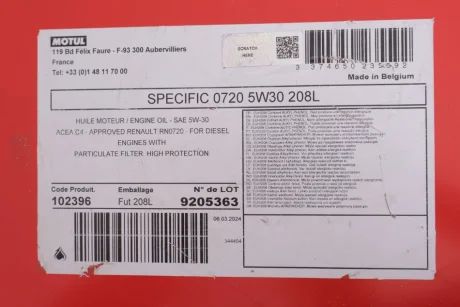 Олива 5W30 Specific 0720 (208L) (RN0720) MOTUL 102396