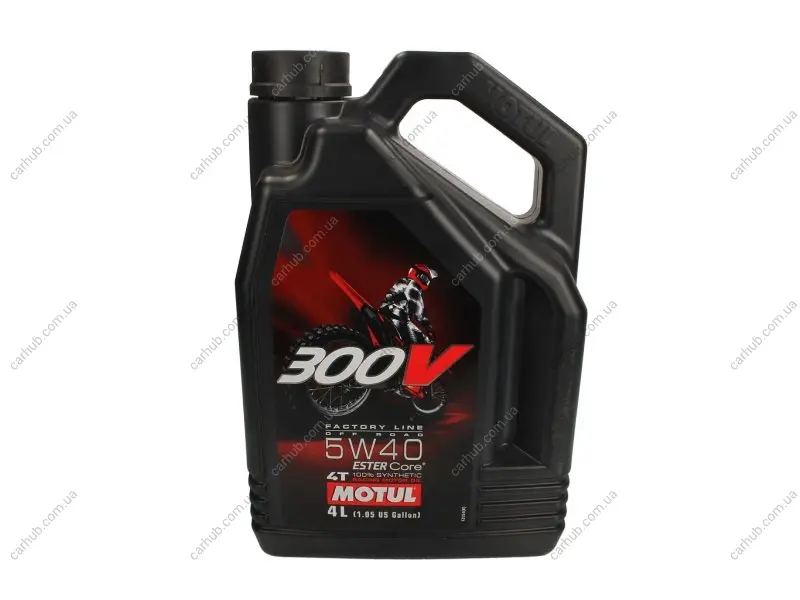 Олива для чотиритактних двигунів 300V Off Road 5W40 4л >JASO MA2 Синтетична естерове MOTUL 300VFLOFF 5W40 4L 104135 (фото 1)