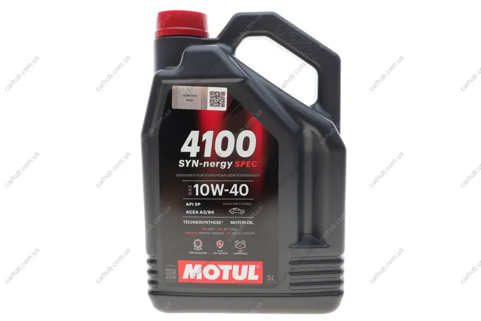 Олива 10W40 4100 Syn-nergy Spec (5L) (MB 229.3/RN0710/RN0700/PSA B71 2300/VW 501 01/VW505 00) (112892) MOTUL 387706 (фото 1)