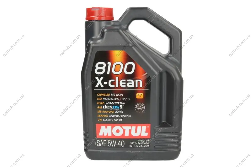 Моторна олива 8100 (5L) 5W40 BMW LL-04 model up to END 2018 CHRYSLER MS-12991 DEXOS 2 FIAT 9.55535 GH2 FIAT 9.55535 S2 FIAT 9.55535 T2 FORD M2C917 A HONDA HYUNDAI KIA MB 229.51 MITSUBISHI MOTUL 8100 X-CLEAN 5W40 C3 5L (фото 1)