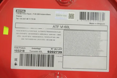 Олива ATF VI (60L) (103218) MOTUL 843961