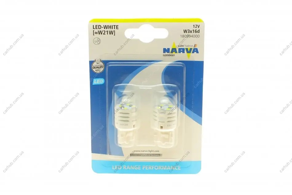 Автолампа W21W 12V 21W W3x16d (LED) (біла) (к-кт 2шт) (знято з вир-ва) NARVA 180994000 (фото 1)