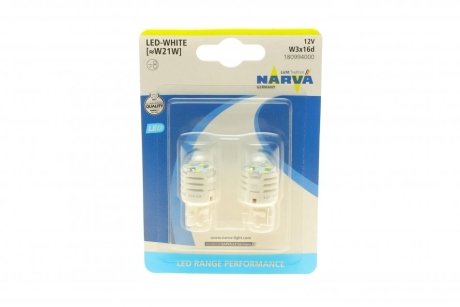 Автолампа W21W 12V 21W W3x16d (LED) (біла) (к-кт 2шт) (знято з вир-ва) NARVA 180994000